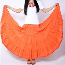 Orange Skirt Длинные юбки, женская мода, карамельный цвет, хлопок, Falda, Женская винтажная Повседневная пляжная богемная плиссированная большая маятниковая юбка макси - Цвет: Orange Skirt