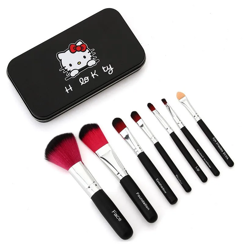 1 комплект рисунок «Hello Kitty» розового и черного цвета 7 шт./компл. мини кисти для макияжа, набор косметики, набор de pinceis де maquiagem набор кистей для макияжа с металлической коробкой