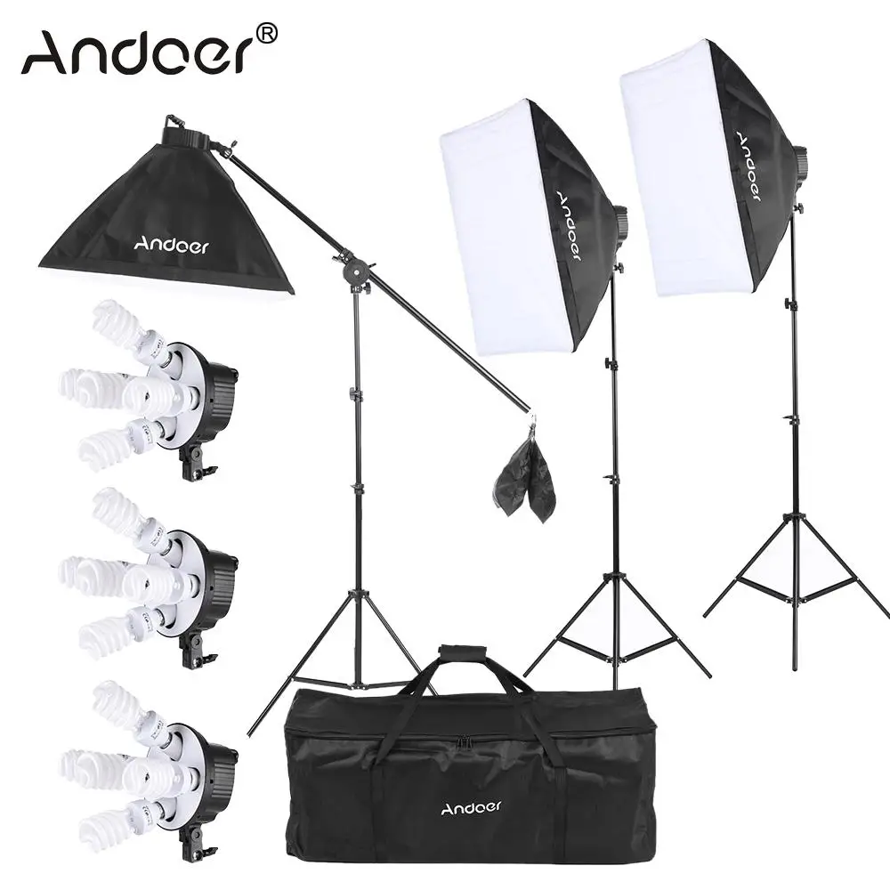 

Andoer Studio Photo Video Softbox Lighting Kit Photo Equipment 15 * 45W Bulb Socket Light Stand Cantilever Stick Carrying Bag