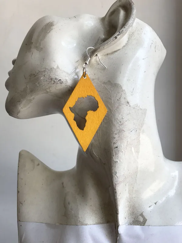 Деревянные серьги в виде Африканской карты 4 цвета 60 мм|wooden earrings|african wooden earringswooden