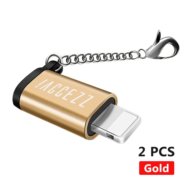 2PC Gold ACCEZZ Micro USB для освещения 8 Pin разъем адаптера 3 шт. 4 шт. для iphone X 7 8 Plus OTG синхронизация зарядное устройство конвертер с брелоком - Цвет: 2PC Gold