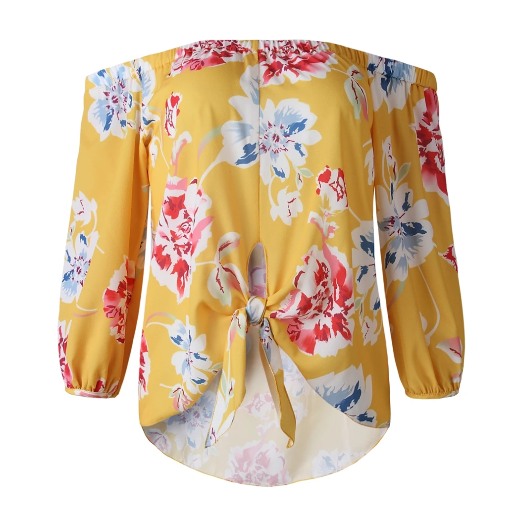 2019 Sexy Off Shoulder Floral Blouse Top Women Summer Half Sleeve Sash Neck Shirt Beach Boho Lace Up Loose Blouses Tunic Femme |