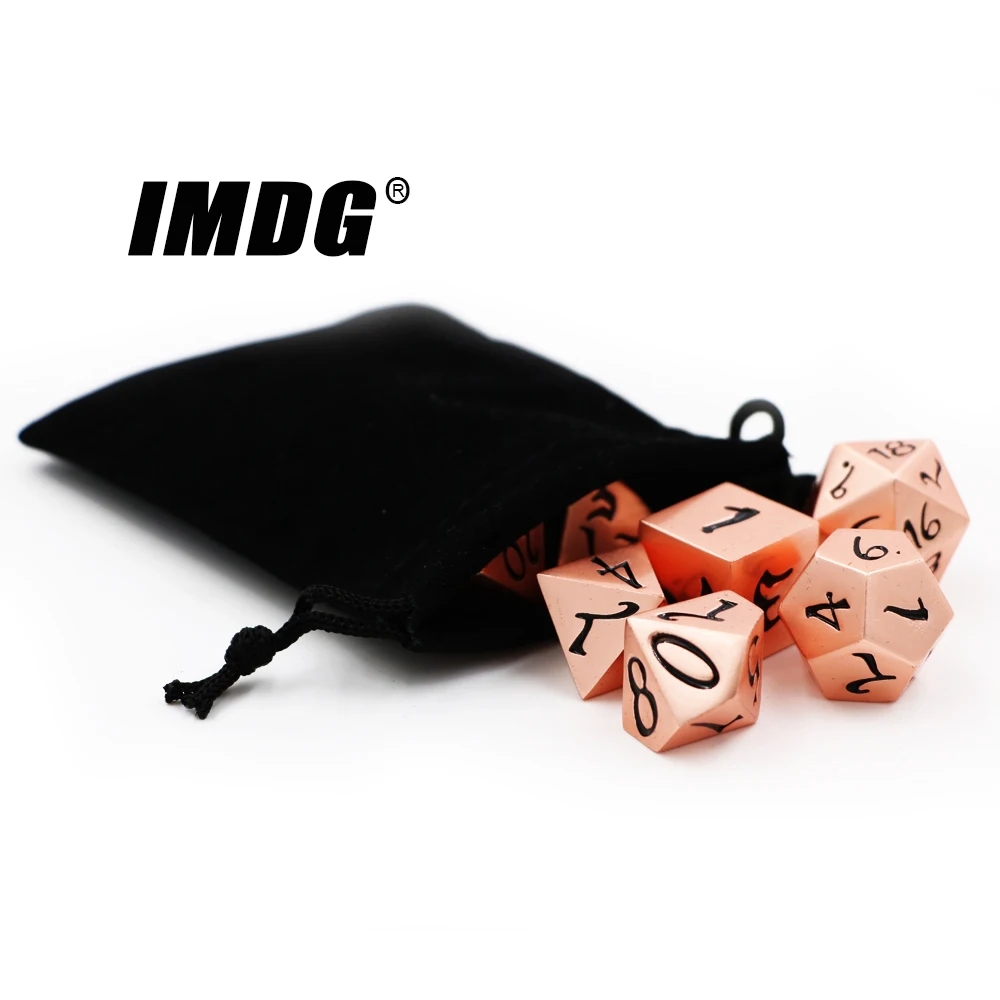 

IMDG, 7 шт./компл., креативные кости для ролевых игр, многогранные металлические кости, большой шрифт, красный, медный, черный, цифровые игровые ...
