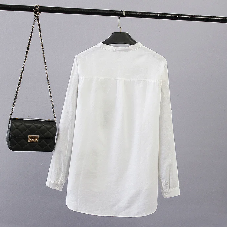 

Plus-size women's loose printed linen shirt