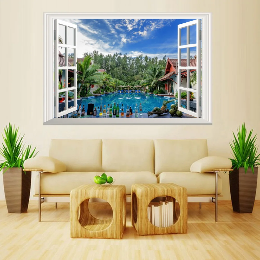 Настенные фрески для бассейна горного озера настенные наклейки на окна обои