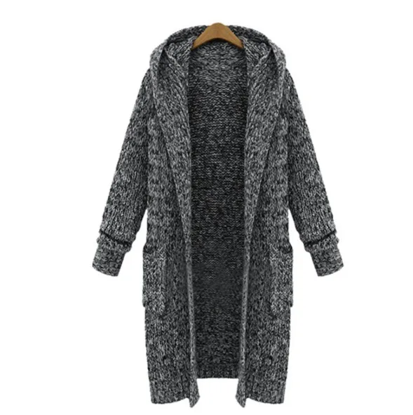 acrylic cotton blend clip yarn thick knit women fashion hooded long cardigan sweater coat H-straight M-5XL |
