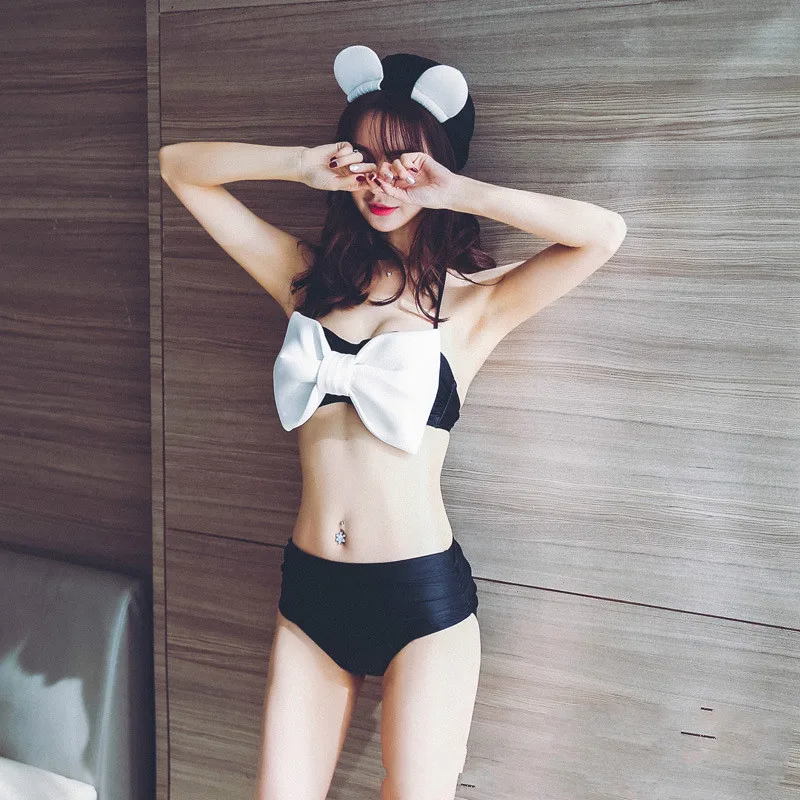 Японский вторичный аромат черный и белый МИККИ милый трехмерный бант маленькая