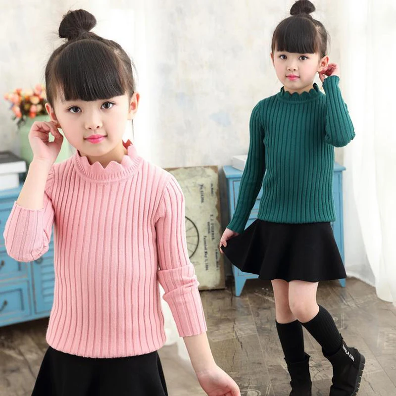 Вязаный свитер для маленьких девочек теплый пуловер с высоким воротником и