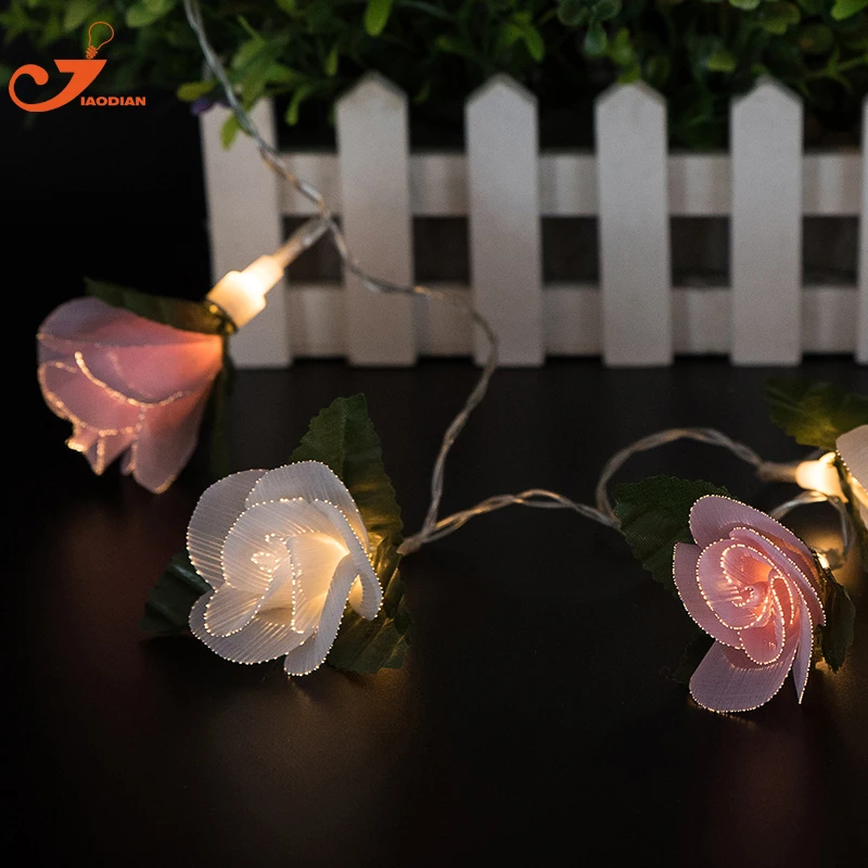 Розовый гирлянда из розочек белый цветок 10 шт. светодио дный светодиодное