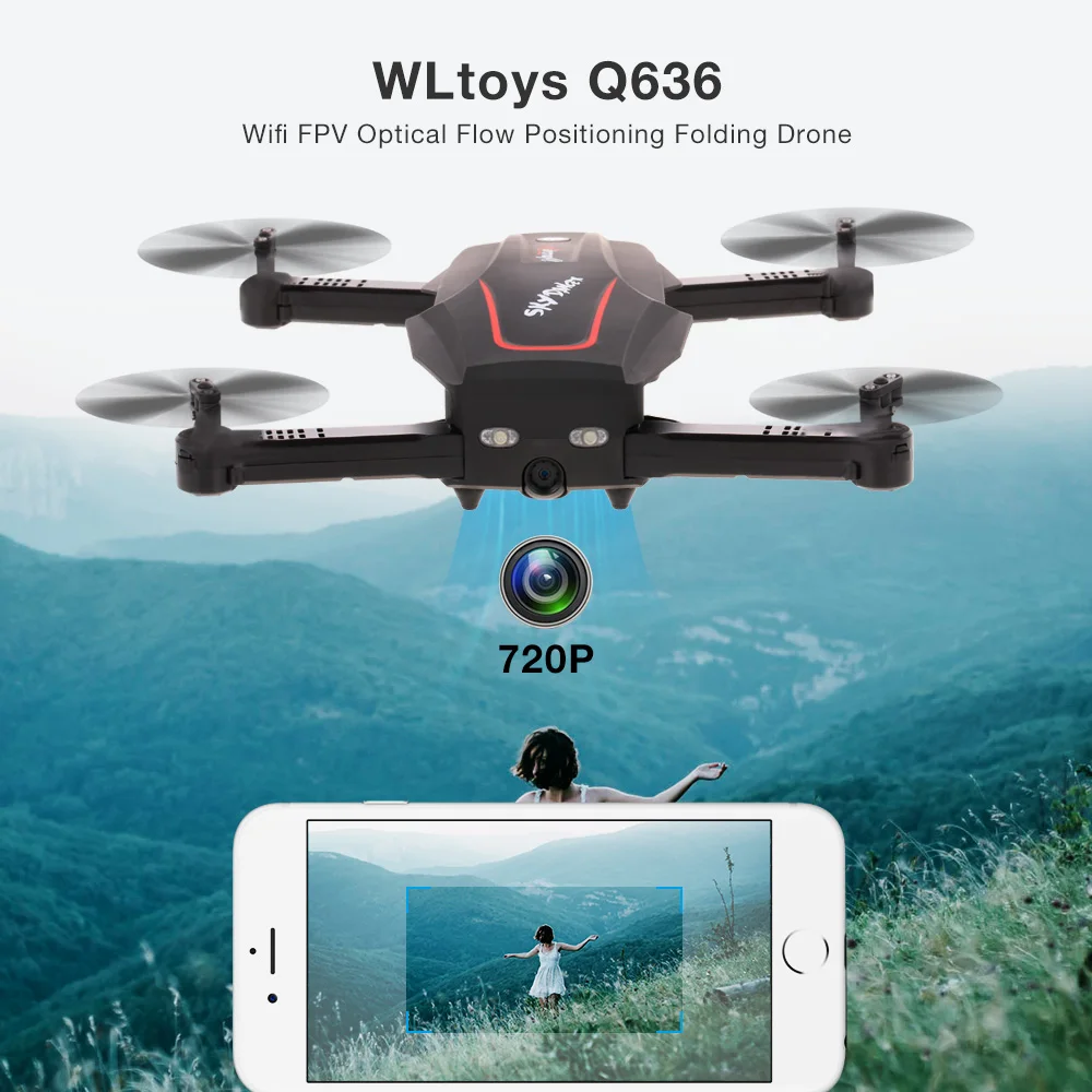 Q636 720P Wifi управление телефоном FPV складной Радиоуправляемый Дрон оптическое