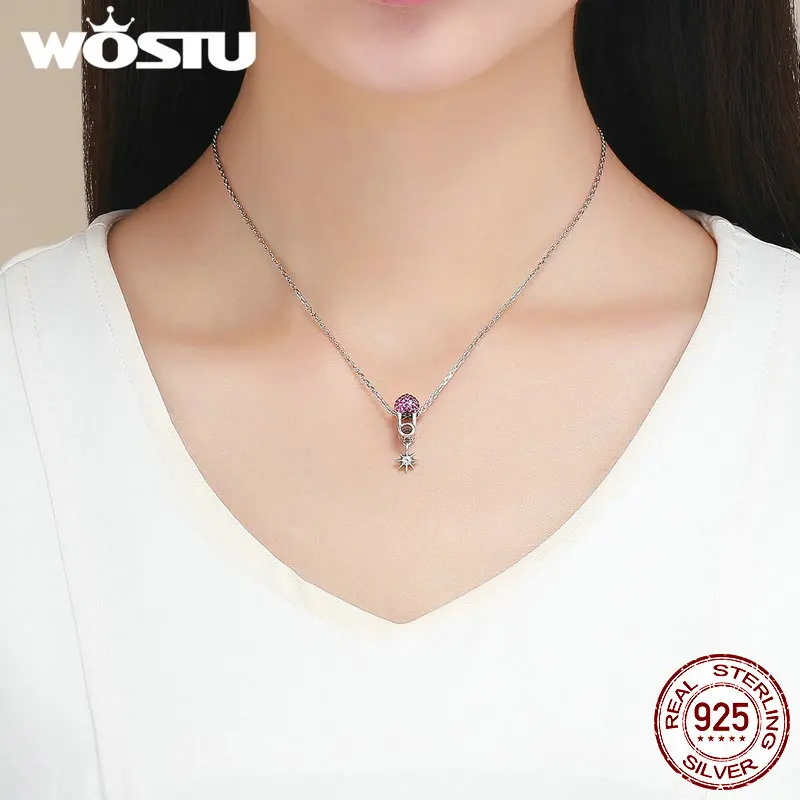 WOSTU 925 пробы Серебряный любовный зажим сердце талисманы CZ шарик подходит браслет кулон для женщин DIY Изготовление ювелирных изделий FIC1130