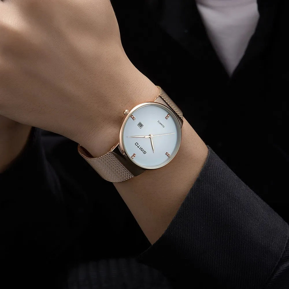 2019 Мужские кварцевые часы из нержавеющей стали браслет для часов в сетку GIMTO