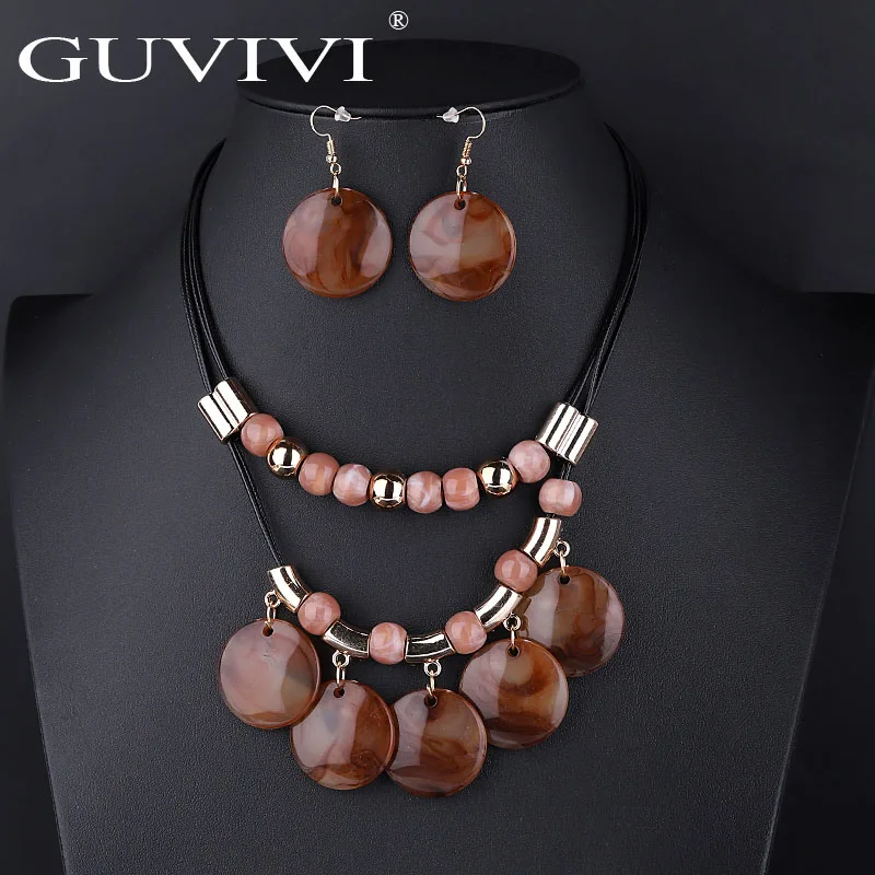 Guvivi, винтажные массивные Ювелирные наборы для женщин, большой бисер, Круглый Кулон, воротник, ожерелья, серьги, свадебные ювелирные изделия Ne+ EA