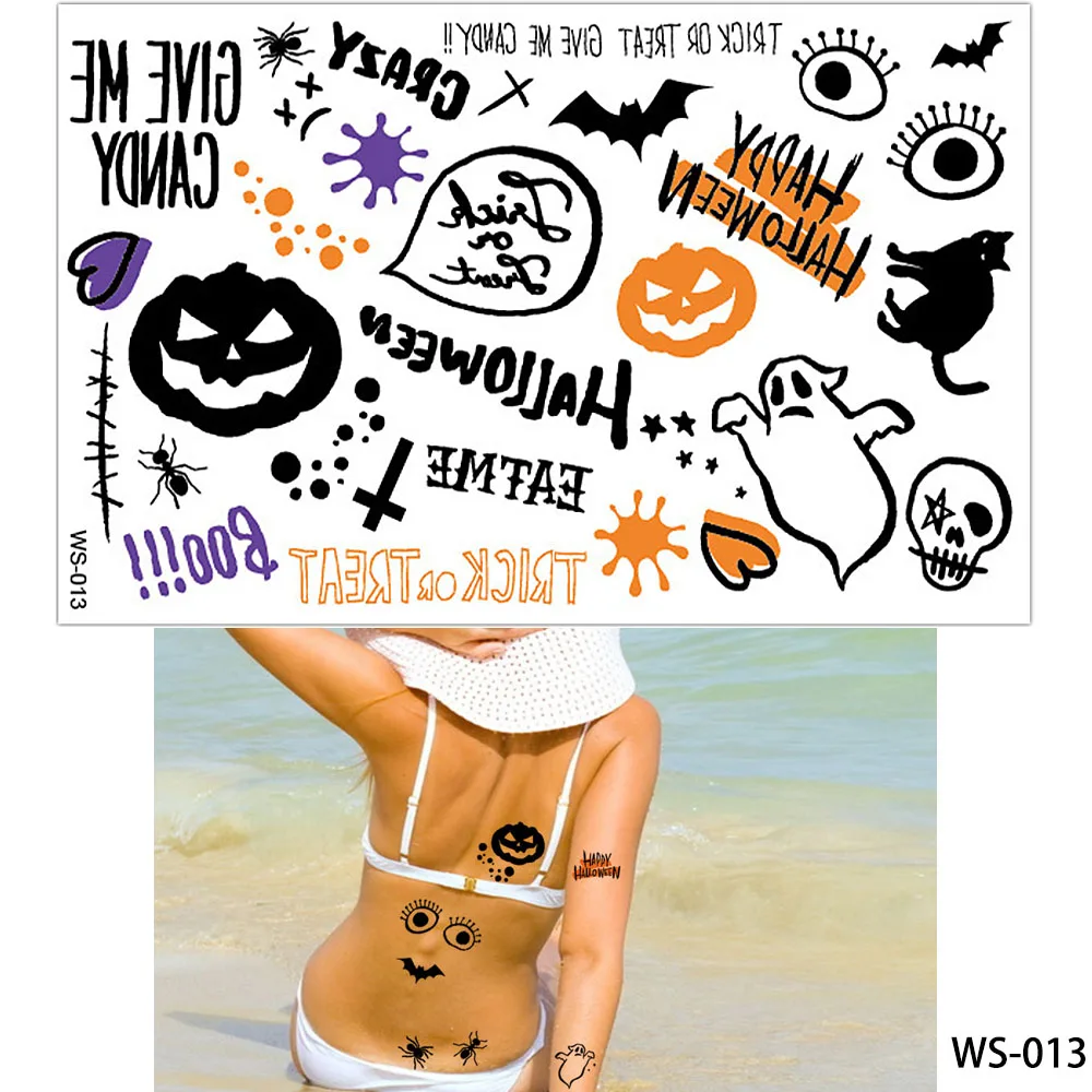 Яркие 4 вида конструкций 1 лист для Хэллоуина вечеринки татуировки в виде тыквы