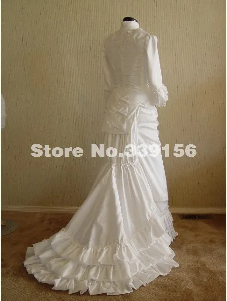 18th века белый хлопок Длинные викторианские Свадебные суеты платье Queen Элизабет в