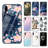 Tempered Glass Phone Case For Huawei P20 Lite P30 Pro Mate Honor 10i Nova Flower Leaf Moon Love Couple Cover Capa