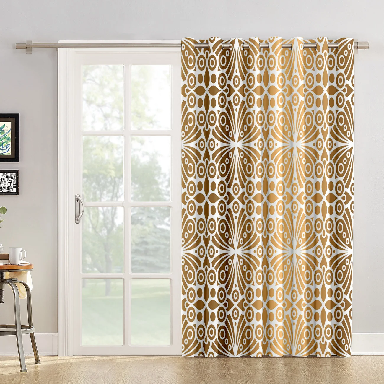 Gold Moroccan Pattern Damask Room Curtains Large Window Curtain Rod Kitchen Outdoor Indoor Floral Decor Kids Panels With | Дом и сад