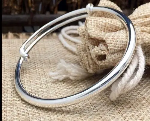 Женский простой гладкий браслет из серебра 999 пробы с эффектом пуш-ап | Украшения