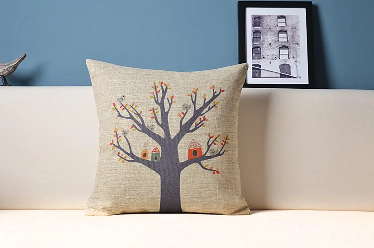 Милая подушка из хлопка с мультипликационным принтом птичка а дерево дом для