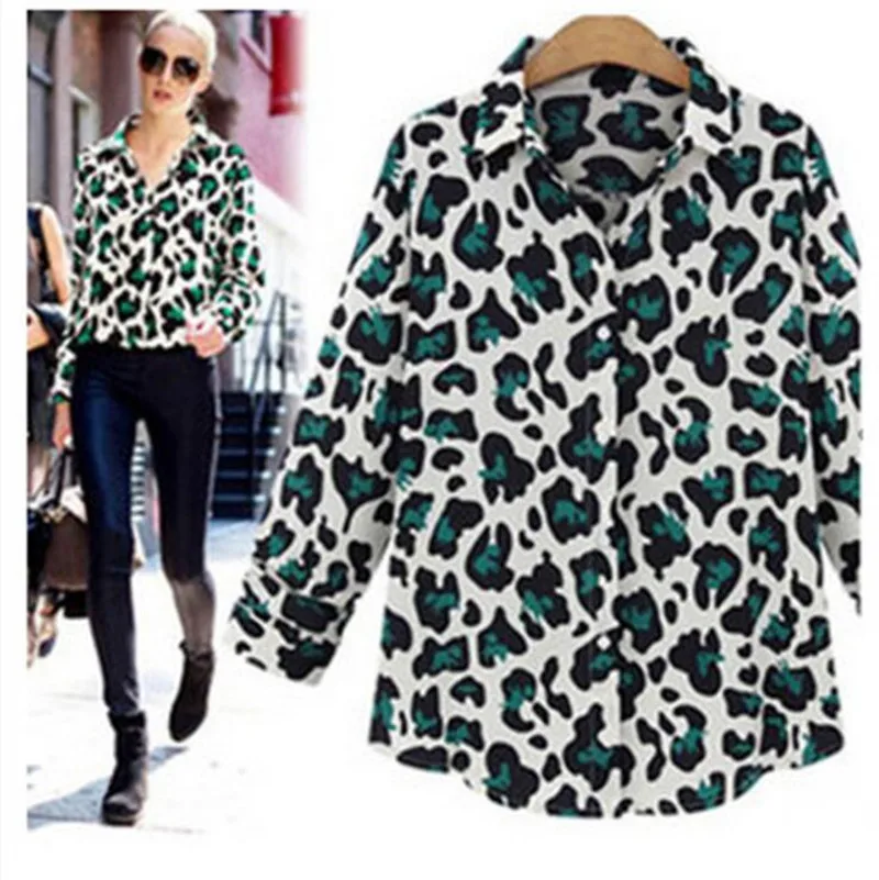 ELEXS New Fashion Women's Sexy Slim Leopard Lapel Shirt Summer Casual Printing 74239 |