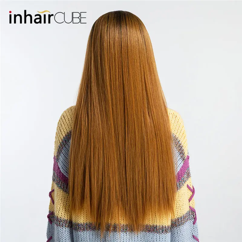 INHAIR cube, 27 дюймов, волнистый передний парик, длинные волосы, Омбре, имитация кожи головы, синтетические парики, средняя часть, Сеть волос - Цвет: HC11016-4N274