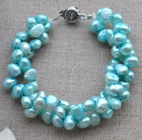 Жемчужные украшения оптом детский браслет из натурального жемчуга синего цвета 7