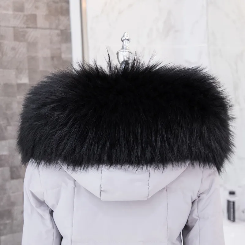 ZDFURS* Роскошный шейный теплый меховой шарф для пальто зимой натуральный мех енота меховой воротник шарф для меховая Парка женская шаль обертывания