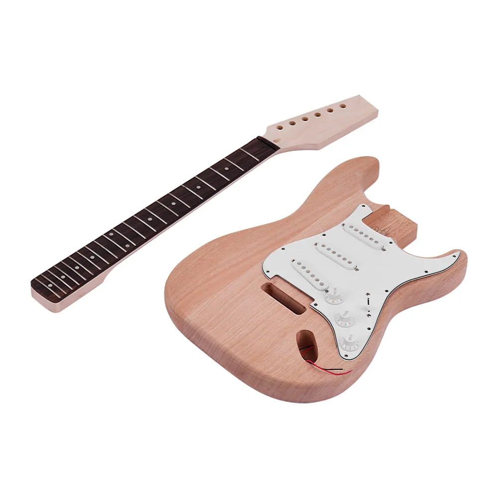 Muslady ST стиль незавершенный DIY электрогитара Комплект Корпус из красного дерева клен высокое качество гитара шеи палисандр гриф