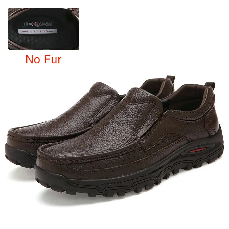01 No Fur Brown Мужская обувь на плоской подошве DEKABR, повседневные мокасины из натуральной кожи ручной работы, туфли аутентичного бренда, размеры 38-48, весна-осень - Цвет: 01 No Fur Brown