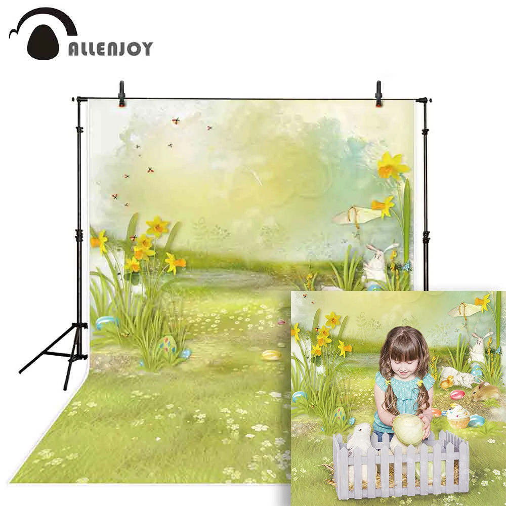

Allenjoy Easter photography backdrop spring rabbit egg painting fairy tale background photo studio child photocall photophone