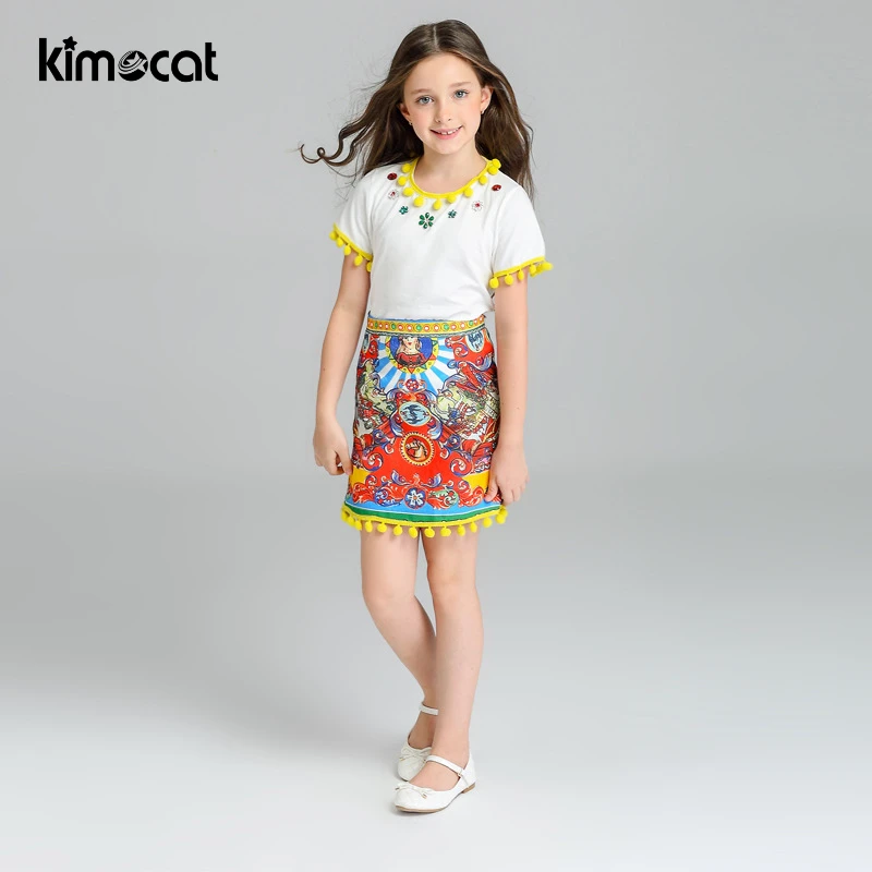 Kimocat летняя одежда для маленьких девочек детская милые комплекты хлопковая