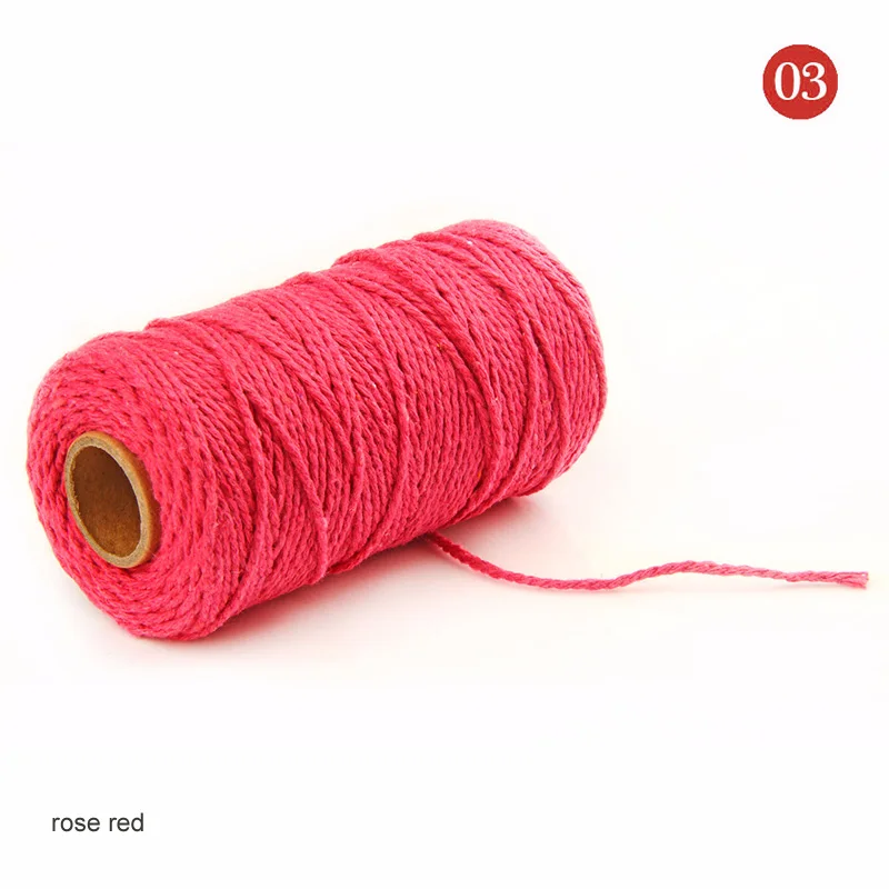 rose red 100 ярдов скрученный шнур макраме, нить для шитья ручной работы, ручная работа, 19 цветов, веревка, хлопковые шнуры, сделай сам, Свадебный декор, поставка - Цвет: rose red