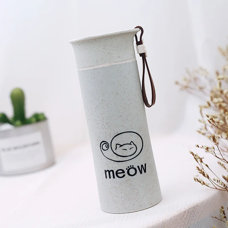 green My glass бутылка для воды, пшеничная солома, двойной слой, анти-обжигающая чашка для студентов, портативная чашка для воды, тур, 350 мл, мультяшная бутылка для чая - Цвет: green
