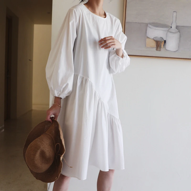 TWOTWINSTYLE Patchwork Ruffles Summer Dress For Women Lantern Sleeve Loose Big Size Black Dresses Female Clothes Fashion 2018 | Женская