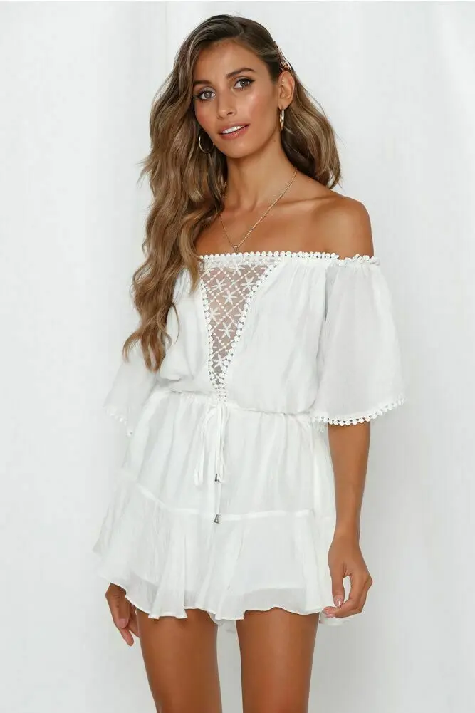 Женский шифоновый комбинезон Boho свободный пляжный с коротким рукавом и