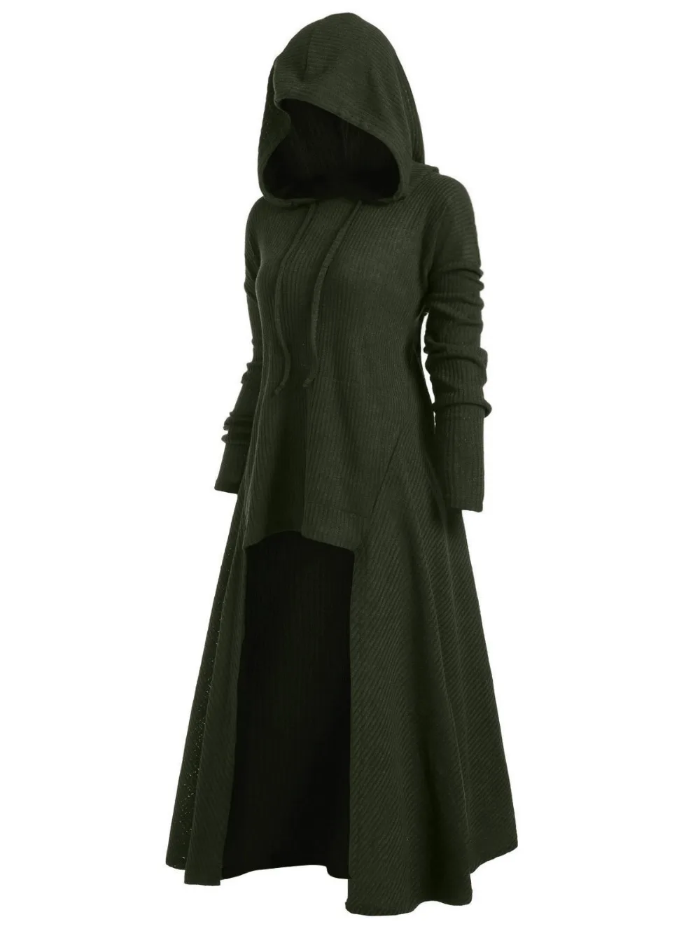 Plus Size High Low Hooded Ribbed Sweater Spring Long Sleeve Drawstring Sweaters Hooded Dresses Pregnant Women Pullovers