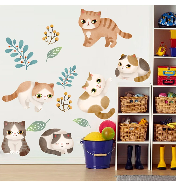 

DIY Lovely Cat Kids Rooms Decoration Wall Sticker Cartoon Animal Painting for Baby Room Nursery Wall Decals Posters and Prints