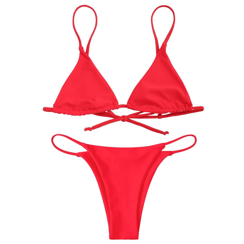 Red ZAFUL Косточек Тонги комплект бикини стринги с низкой талией на тонких бретелях купальный костюм для женщин купальный костюм с пуш-ап - Цвет: Red