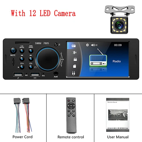 With 12 LED Camera Podofo 1 Din автомагнитола аудио стерео FM Bluetooth MP5 мультимедийный плеер 4," Авторадио TF/AUX/USB 12 В в тире пульт дистанционного управления - Цвет: With 12 LED Camera