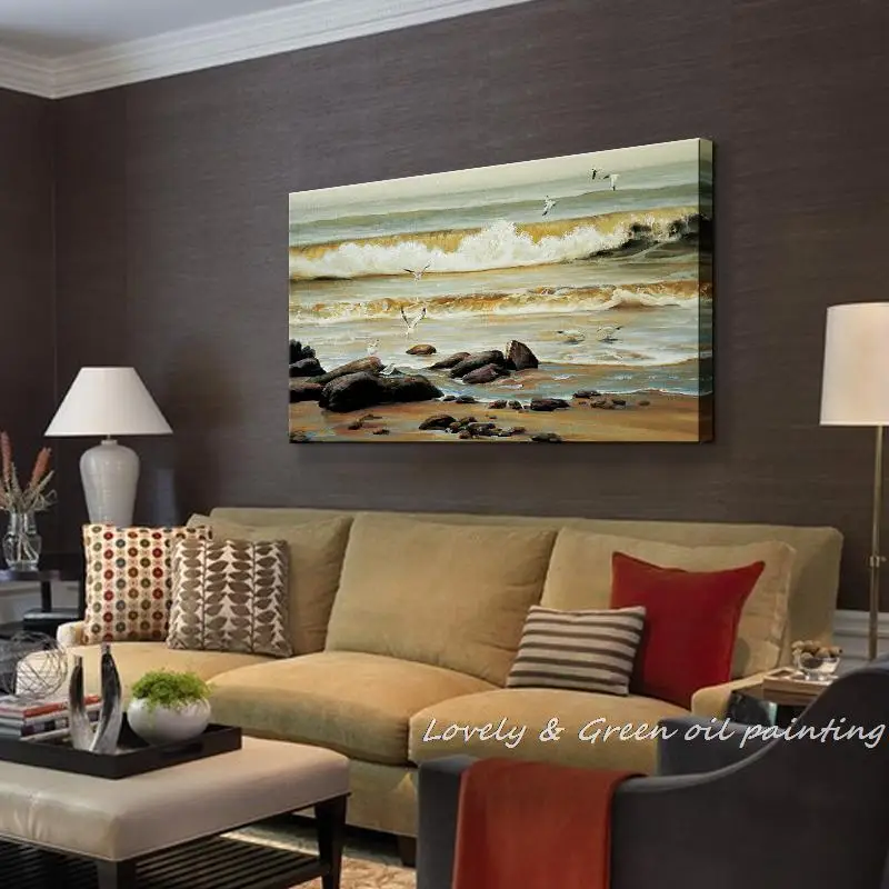 Ручная роспись Haick Wall Art Чайка морские волны украшение дома абстрактный пейзаж