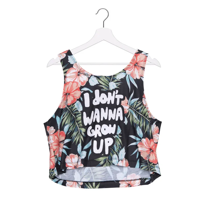 2016 женщины лето свободного покроя короткие топы полный печать женщин обрезать