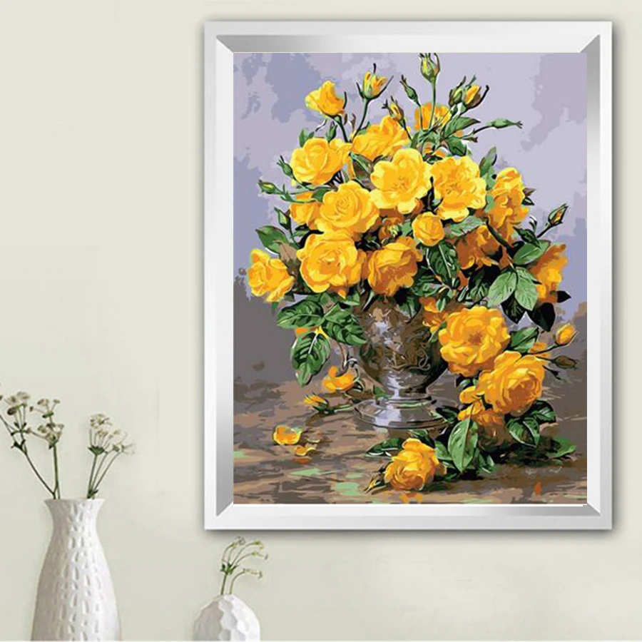 Желтый цветок розы картины на холсте с рамкой для украшения дома картина маслом