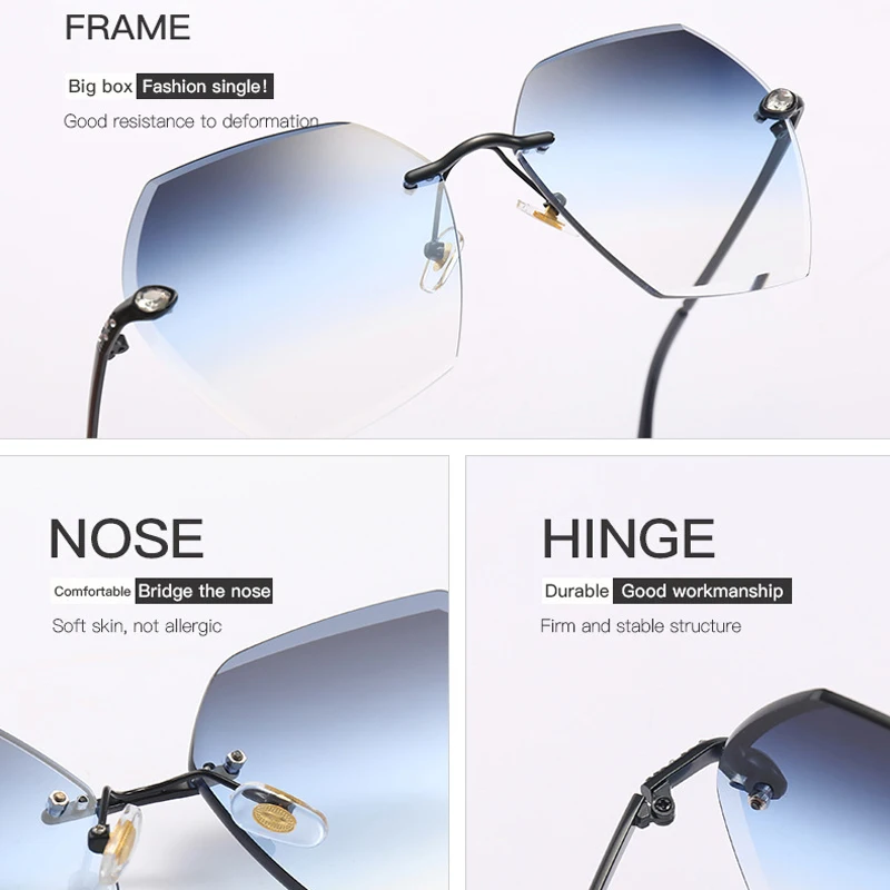 Retro Stone Sunglasses Women Diamond Cutting Rimless Sun Glasses for Men Outdoor Club Eyewear Oculos Shades 25084DF | Аксессуары для