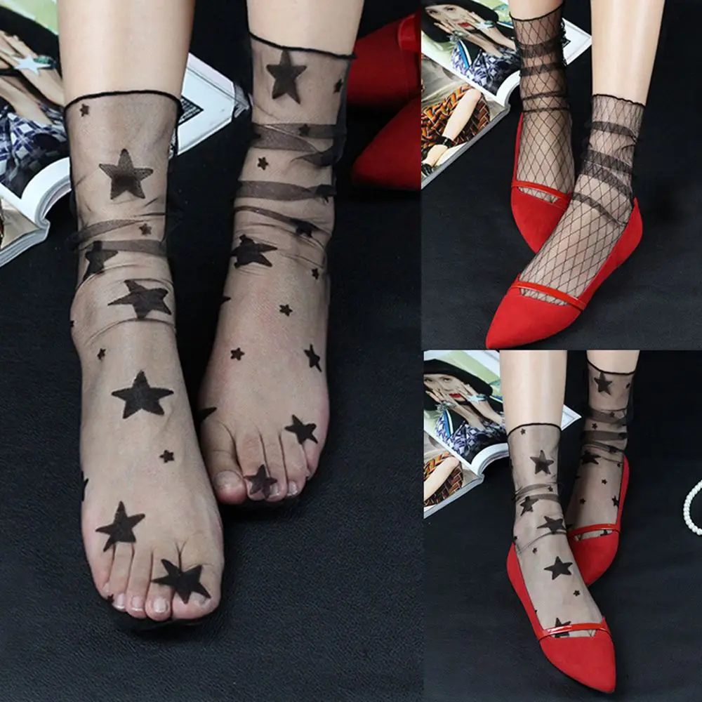 Хит продаж женские ажурные носки длиной по щиколотку с рюшами короткие в сеточку