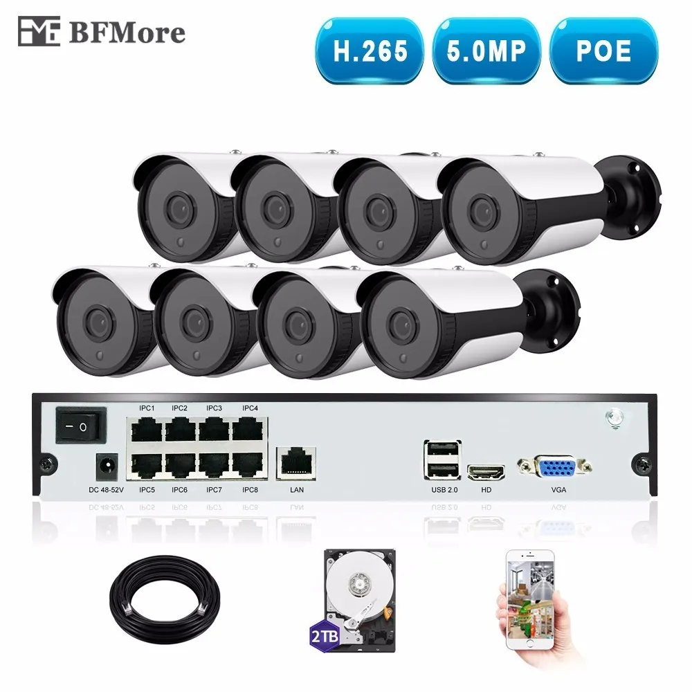 BFMore 8CH H.265/H.264 5.0MP POE UHD NVR комплект CCTV система IP камера IP67 Открытый Всепогодный