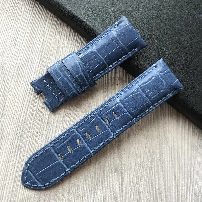 blue 2 no clasp 24 мм ручной работы черного и синего цвета прошитый ремешок из натуральной телячьей кожи ремешок для наручных часов с пряжкой ремешок для наручных часов Panerai PAM - Цвет ремешка: blue 2 no clasp
