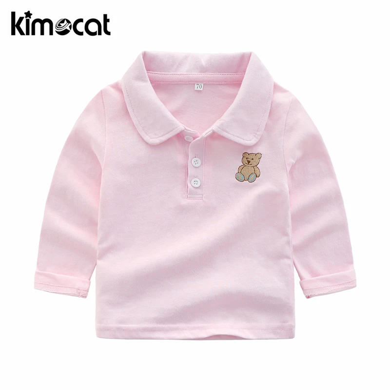 Kimocat Baby Boy Clothes Long Sleeve Spring Autumn Children's Lapel Embroidered Bear Clothing T-shirt boys Tops |