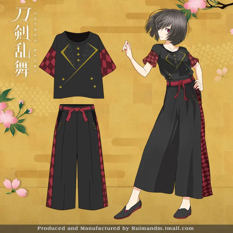 Летние аниме Touken Ranbu Online Mikazuki Munechika Косплей шифоновая футболка с коротким рукавом женские девять штанов Широкие штаны