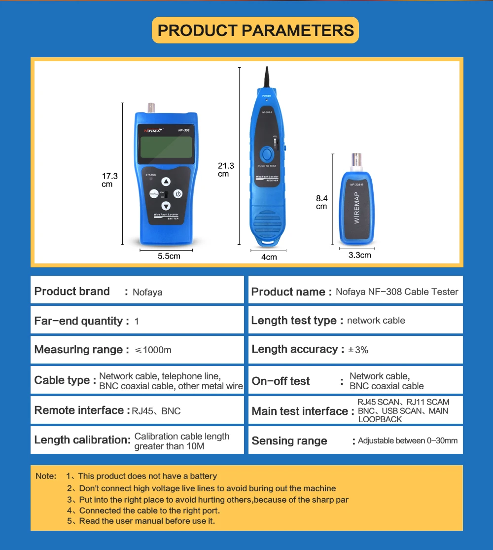 Noyafa NF-308 NF 308 монитор Сетевой телефонный кабель тестер RJ45 RJ11 ЖК-дисплей BNC USB тонер провод трекер локатор линия искатель инструмент