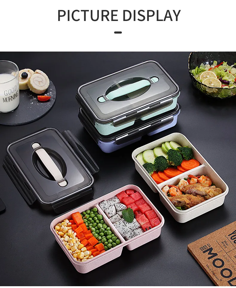 WORTHBUY, японский детский Ланч-бокс, микроволновая печь, Bento box с отделениями, пшеничная солома, Bento Ланч-бокс, герметичный контейнер для еды